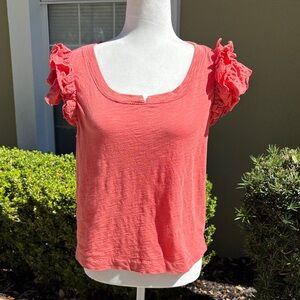 Democracy Women's Coral Ruffle Sleeve Top